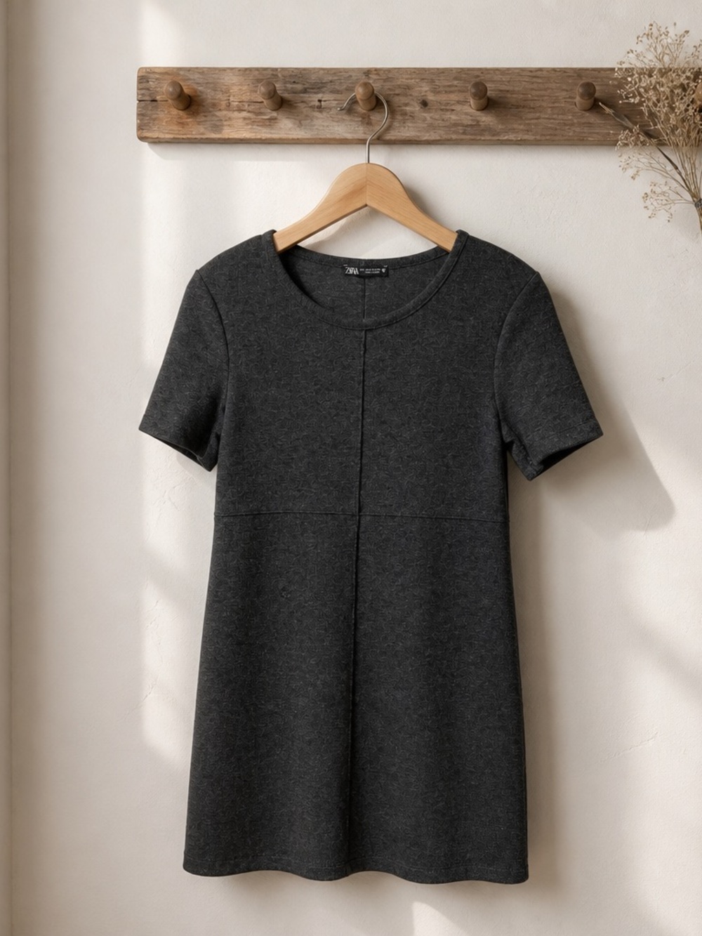 Zara Charcoal Crewneck Short Sleeve Dress
